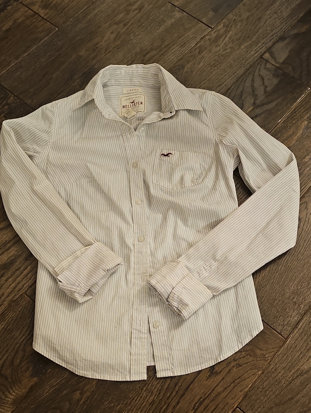 Hollister Light White Shirt with Blue Pinstripes